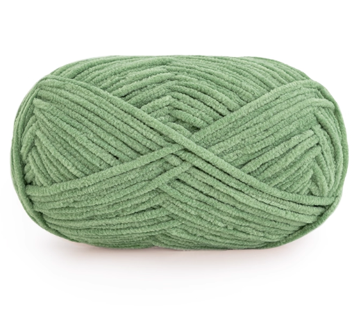 Green skein of yarn on a white background